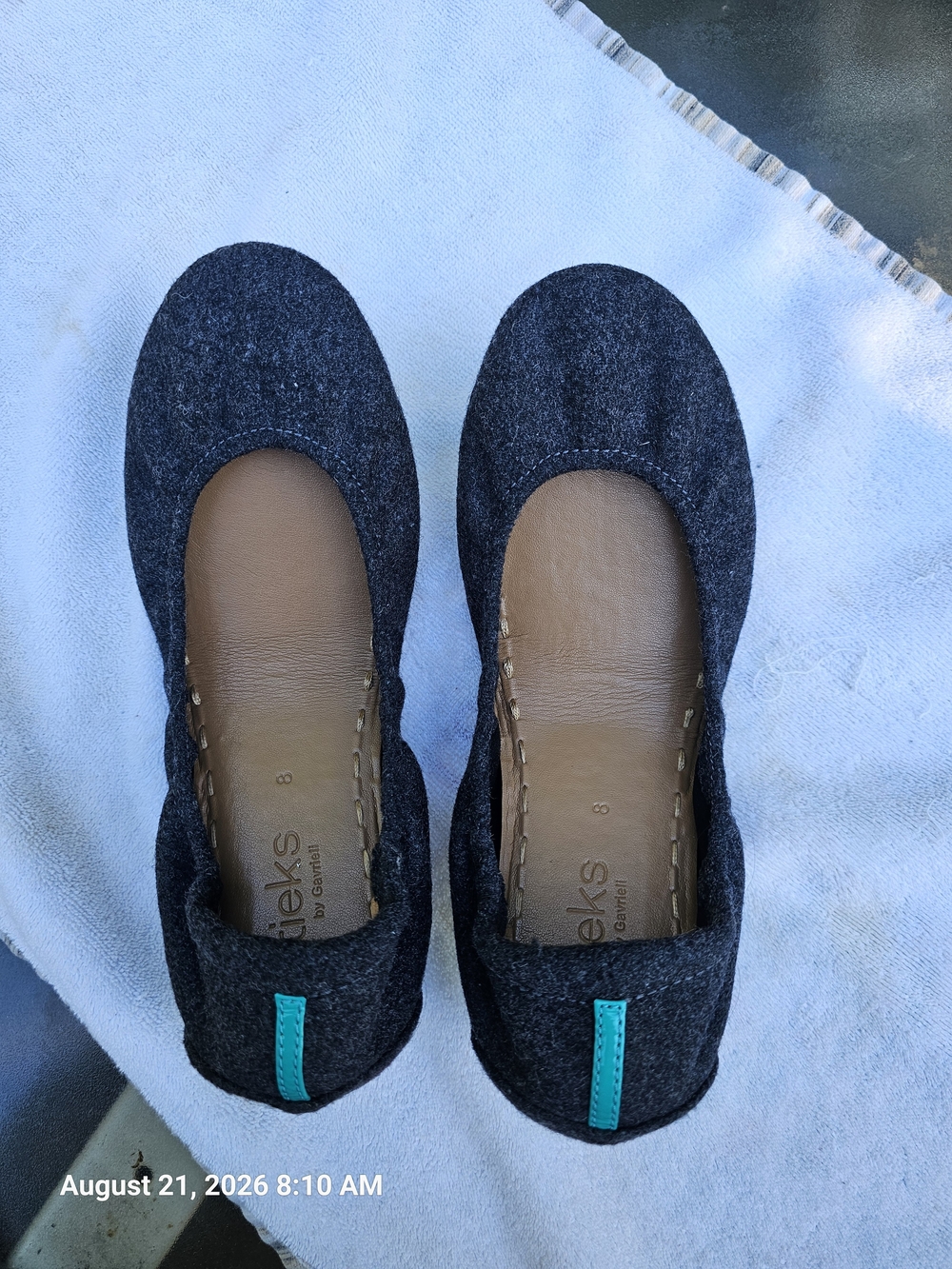 Tieks Women’s Dark Gray Ballet Flats with Teal Accent